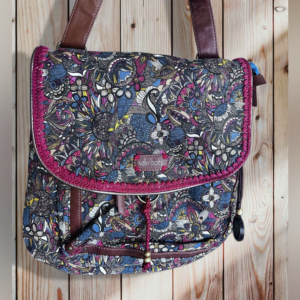 Sakroots Navy and Pink Floral Backpack Bag